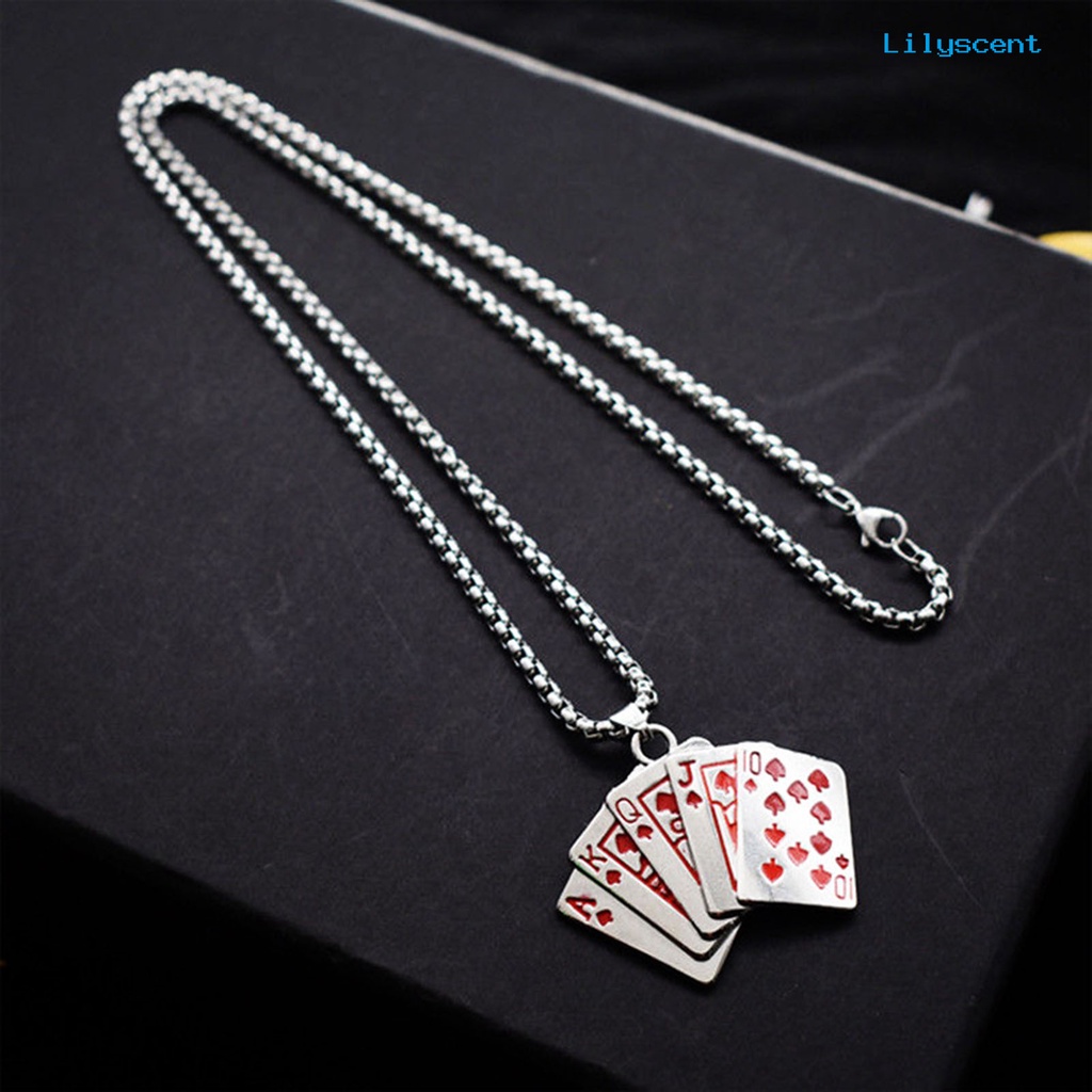 [LS] Hip Hop Statement Unisex Kalung Alloy Poker Pendant Kalung Panjang Perhiasan Aksesori