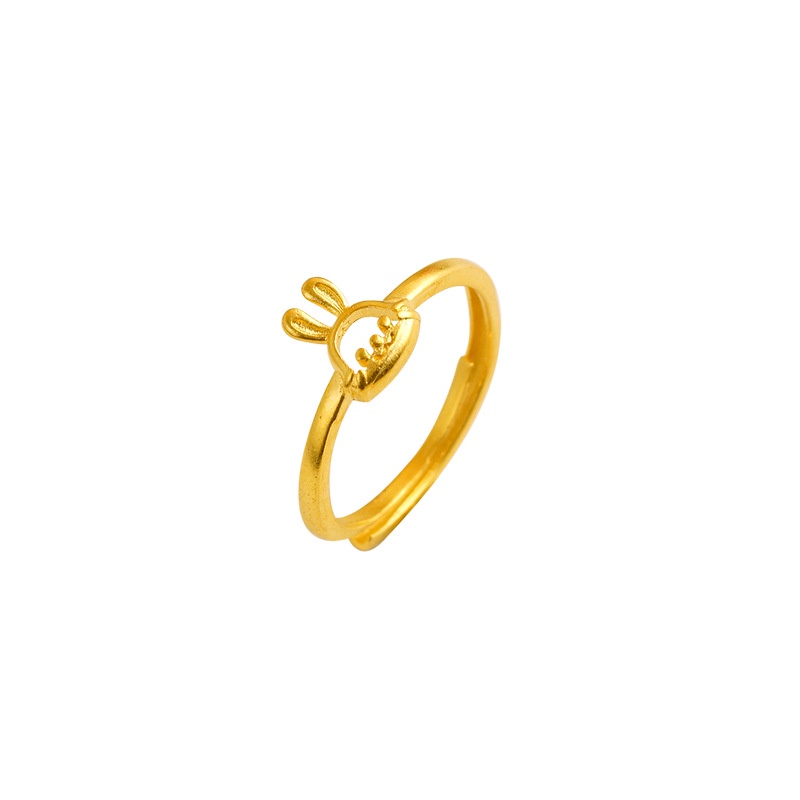 Goldkingdom Perhiasan Fashion Emas Asli Kadar 375 Bangkok Aksesoris Ready Stock Wanita Lapis Emas Halus Simple Series Adjustable Ring Cincin Love Cute Bunny