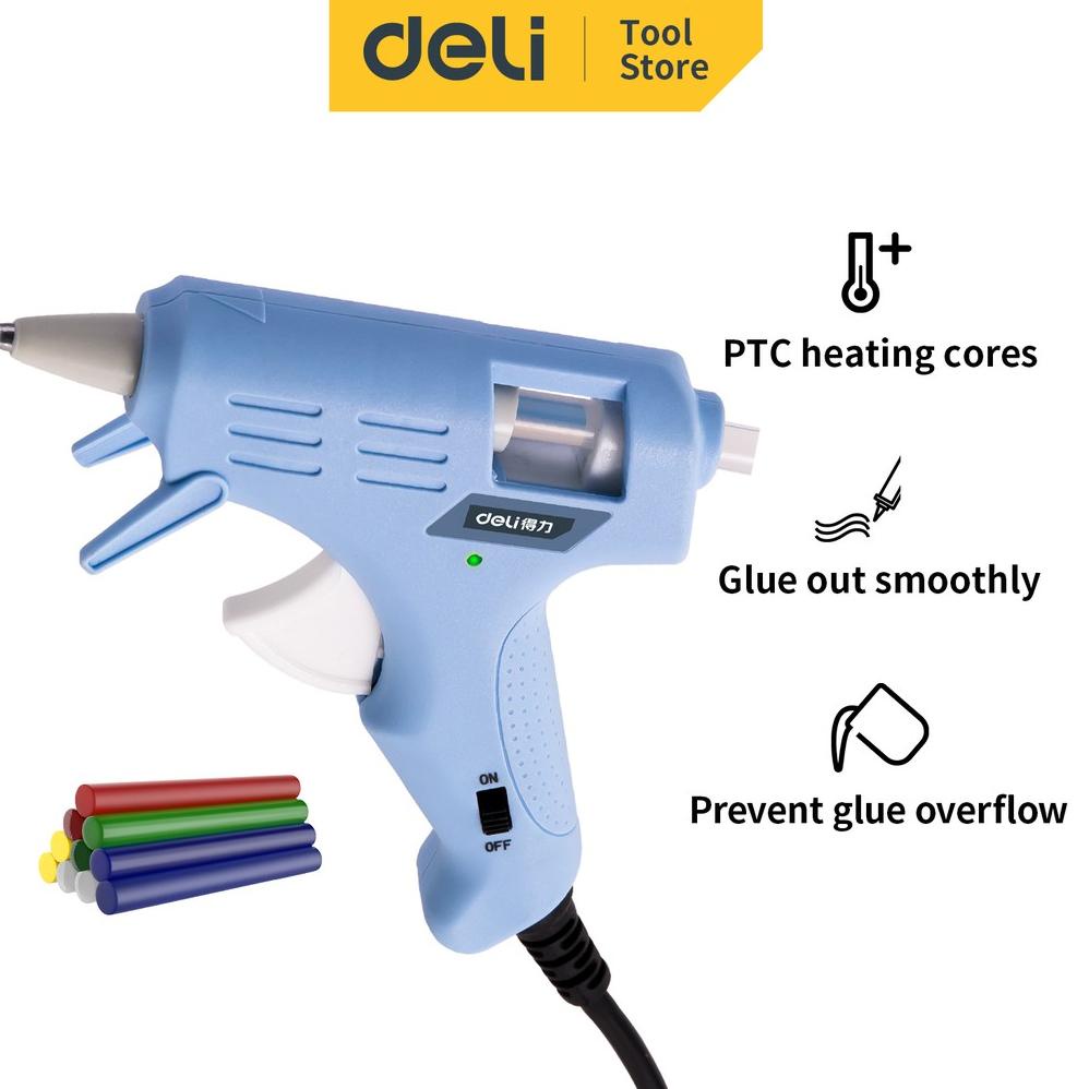 

DELI HOT MELT GLUE GUN/LEM TEMBAK 20W WARNA BIRU/PINK GRATIS 10 LEM DL39002X /ALAT PERKAKAS TERLARISS...,,,,,