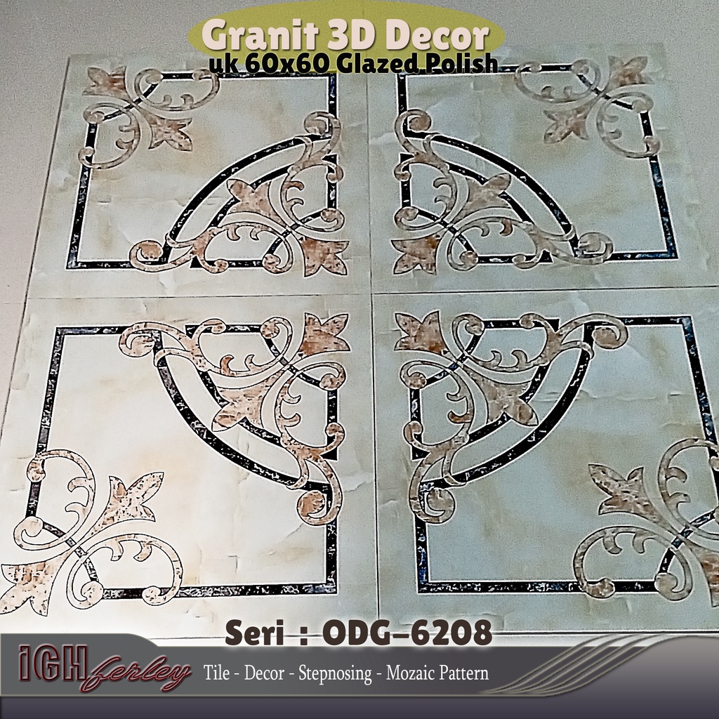 Granit Lantai Pola Décor 120x120 Glossy Motif Garis Floral Mewah Grade AAA Original Granite Tile