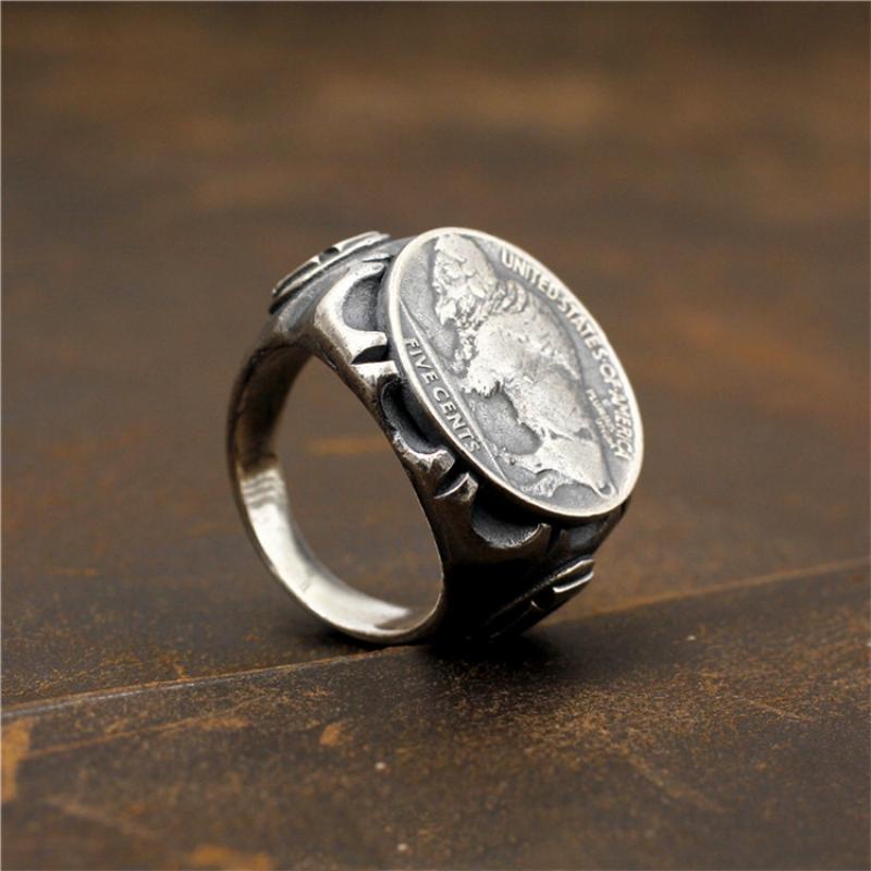 Vintage Fashion Cross Primal Cincin Pria Kerbau Hewan Logam Pria Single Ring Trending Pesta Perhiasan Hadiah