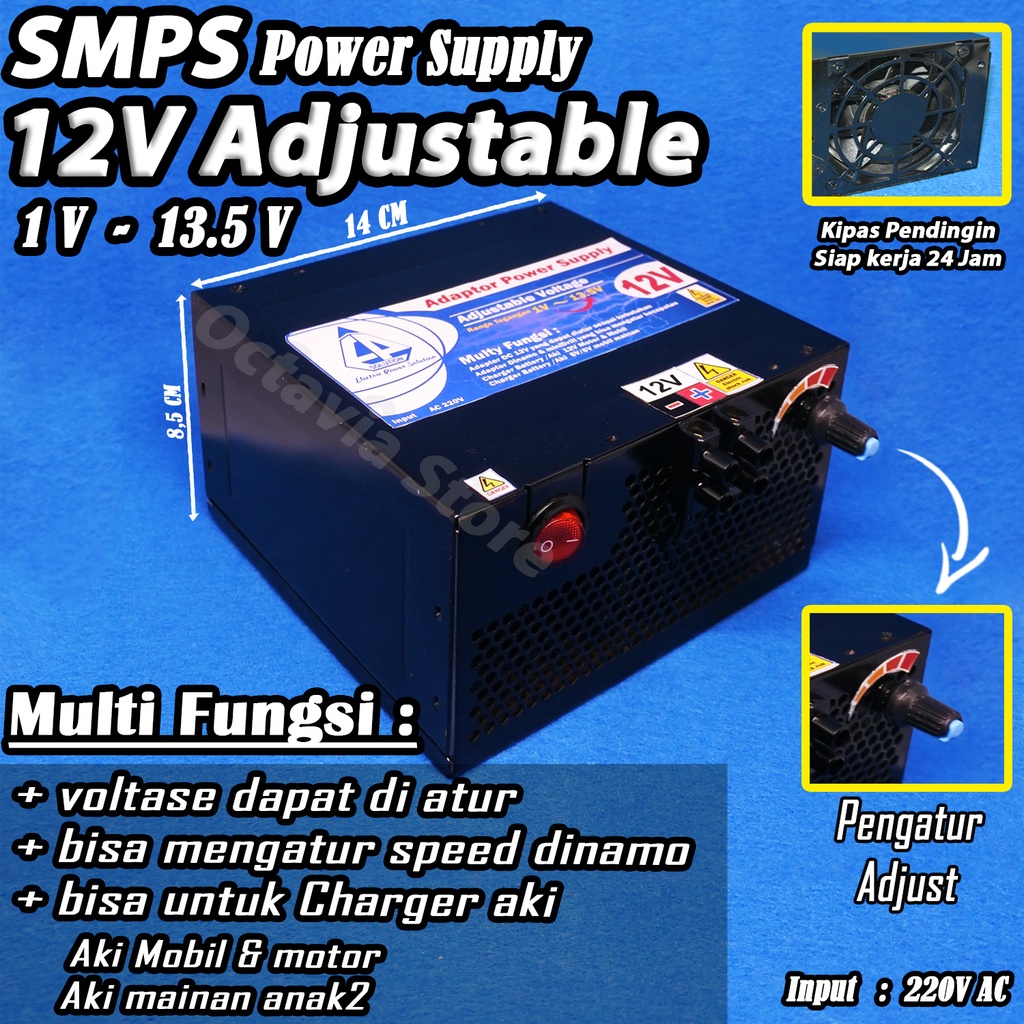 SMPS Power Supply 12V Adjustable dengan di lengkapi Display Digital