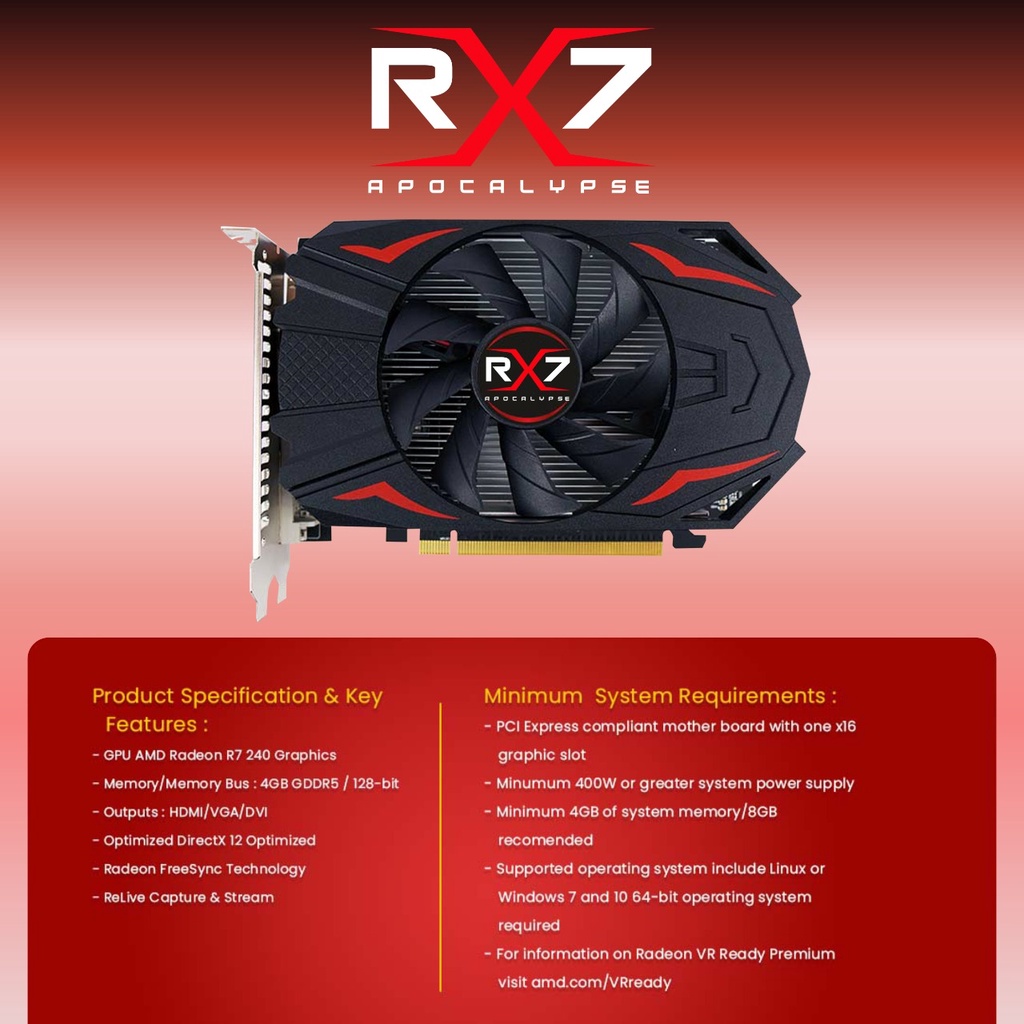 VGA RX7 R7 240 4GB GDDR5 128 BIT REAL CAPACITY RESMI