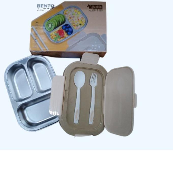 TERBARU  Lunch Box Dubblin Bento 3 Sekat Stainless-Tahan Panas/Tempat makan Dubblin Ter`