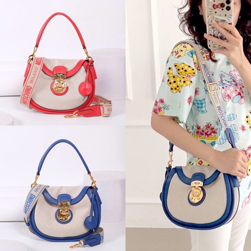 TAS SELEMPANG BRANDED WANITA ORIGINAL - Moschino Teddy Lock Medium Hobo Bag