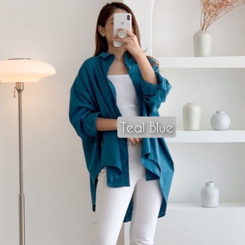 Kemeja Jumbo Wanita Korea Oversize Cewek Big Size Kekinian Besar Terba Olivia Shirt - Kemeja Oversiz