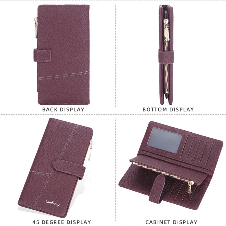 DOMPET LIPAT PANJANG WANITA KULIT BAELLERRY ORIGINAL BURGUNDY WA618M2 IMPORT KESACHI KOREA SLOT KARTU RESLETING UANG KOIN BRANDED REMAJA CEWEK KEKINIAN PREMIUM MURAH BATAM