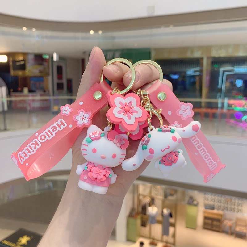 Gantungan Kunci Boneka Anime Sanrio Sakura Hello Kitty Kuromi Cinnamoroll Untuk Aksesoris Anak