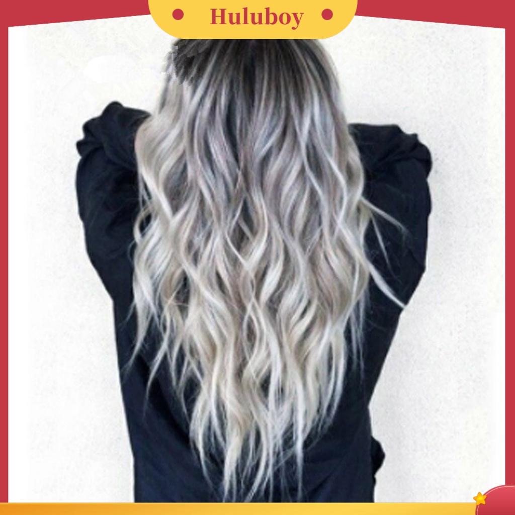 Rambut Palsu Model Panjang Sedang Keriting Warna Gradien Bahan Sutra Suhu Tinggi