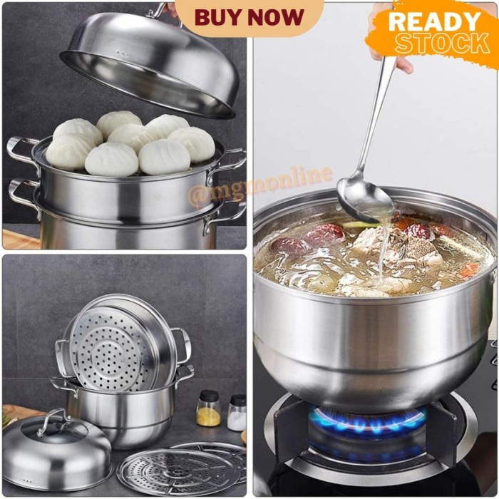 PREMIUM Steamer POT 32cm multiguna panci kukus TEBAL Susun 3 INDUKSI READY