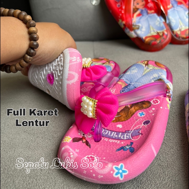Sandal Jepit Import Anak Princess Sofia Karet ada Lampu LED Kelap Kelip