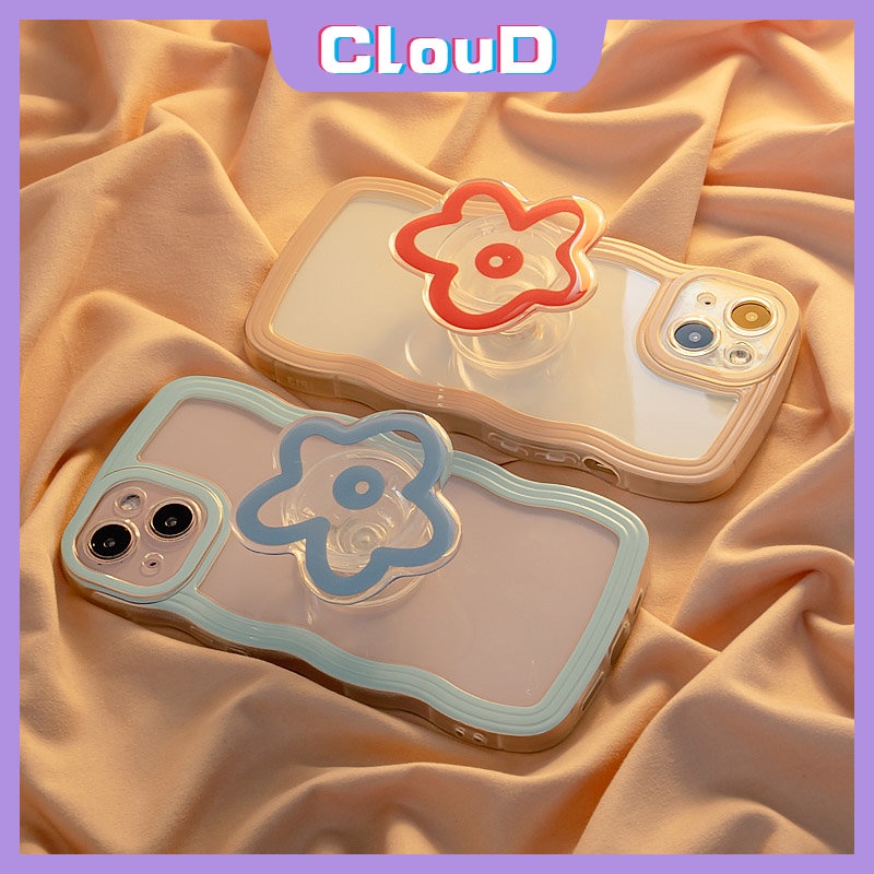IPHONE Casing Tpu Lembut Transparan Tepi Bergelombang Kompatibel Untuk Iphone11 13 12 14 Pro Max7 8 6s 14 6 Plus X XR XS Max SE 2020bunga Airbag Bracket Permen Warna Telepon Cvoer