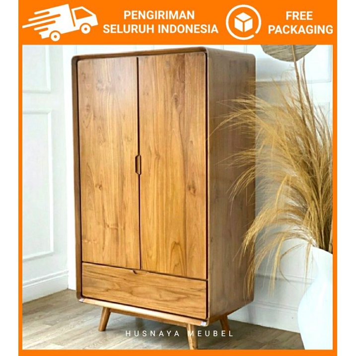 LEMARI JATI 2 PINTU MINIMALIS / LEMARI PAKAIAN JATI 2 PINTU / LEMARI KAYU JATI 2 PINTU MINIMALIS