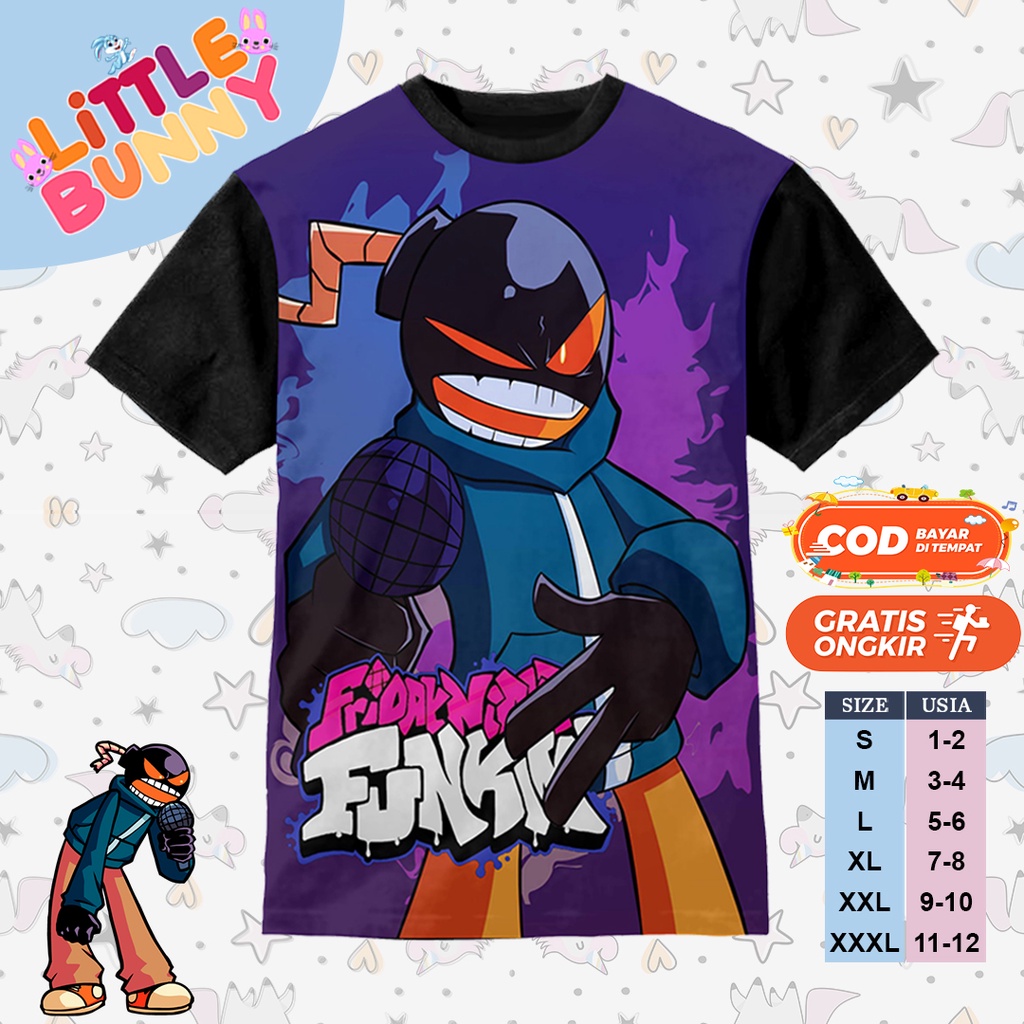 KAOS ANAK KARAKTER 3D WHITTY FNF FUNKIN ART 1 BAJU KAOS ANAK FNF - LITTLE BUNNY