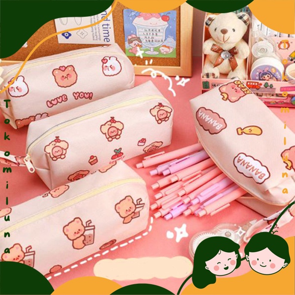 

Tempat pensil beruang Kotak pensil canvas bear lucu cute estetik model korea sweet HB1214