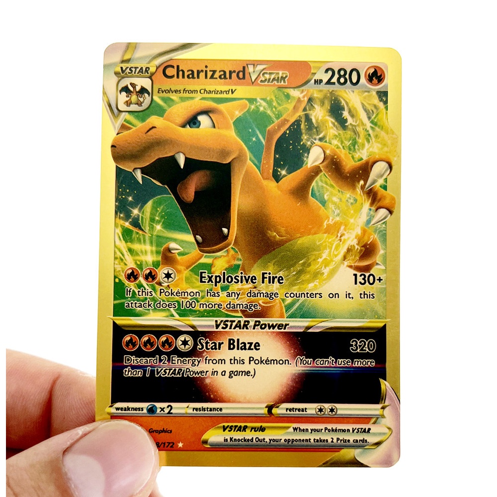 【COD】100/110/150pcs Metal Pokemon Cards /Kartu Perdagangan Pokemon Emas Koleksi Game Pikachu Versi Bahasa Inggris