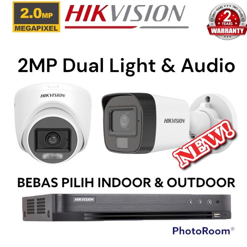 PAKET CCTV 2 CAMERA HIKVISION 2MP 1080P DUAL LIGHT AUDIO / COLORVU DVR 4CH