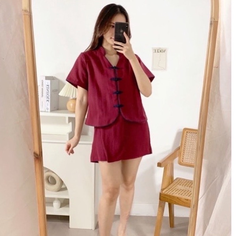 baju set atasan bawahan chinese newyear cheongsam set top