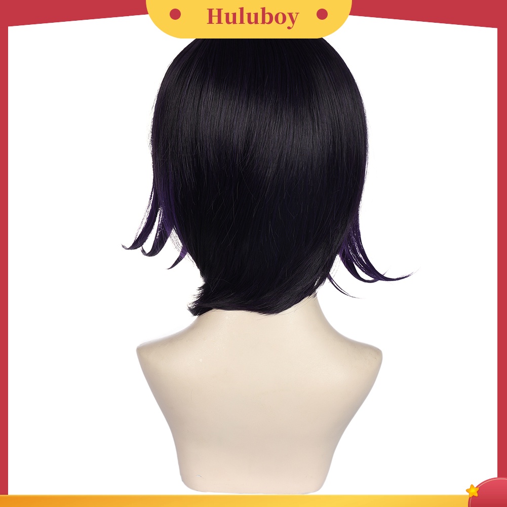 Wig Rambut Sintetis Model Pendek Warna Ungu Tua Tahan Panas Untuk Cosplay Anime