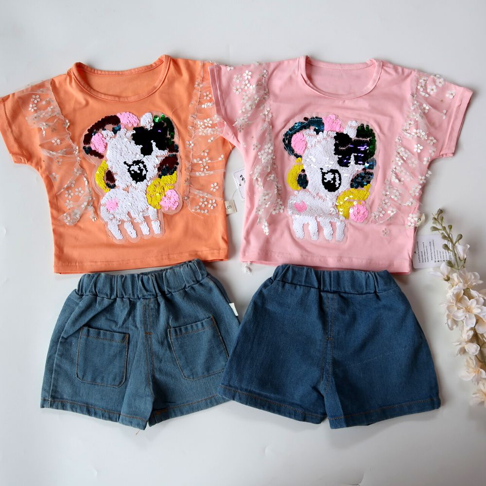 Setelan Kaos Anak Perempuan Import Premium Sequeen Colour Unicorn Bayi - 3 Tahun