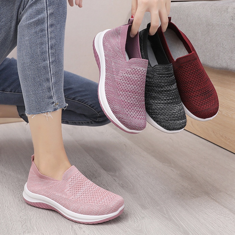 Wanita Sepatu Flat Shoes Wanita - Women Shoes Sepatu Nyaman Sol Lembut Wanita Bernapas Sepatu Kasual Paruh Baya Dan Lansia