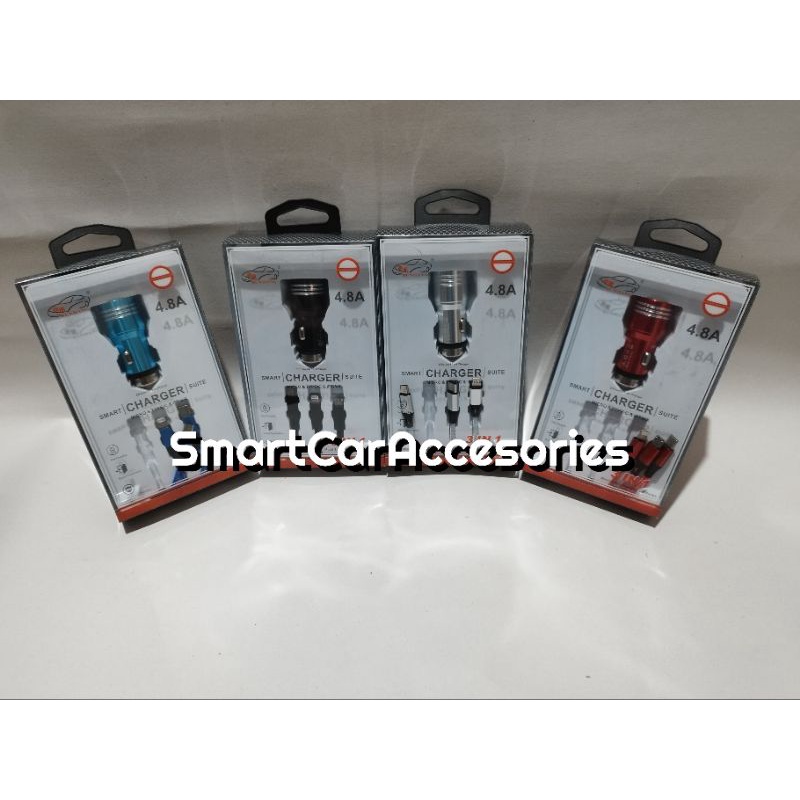 Car Charger 3 in 1 Fast Charging Cas Hp Handphone Mobil 3in1 4.8A 12v 24v