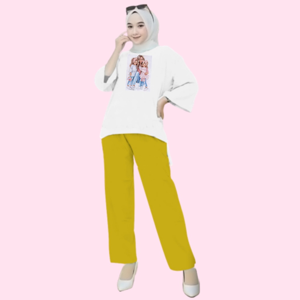 Setelan Kaos Wanita Dewasa Oversize Ld 110 cm Terbaru 2023 Viral Gambar Digital Printing Bahan Kaos Babyterry Tangan 3/4 dan Celana Panjang One Set Wanita Dewasa Jumbo Kekinian Atasan Baju Wanita Dewasa Big Size Stelan Baju Wanita Santai Cewek MOMMY