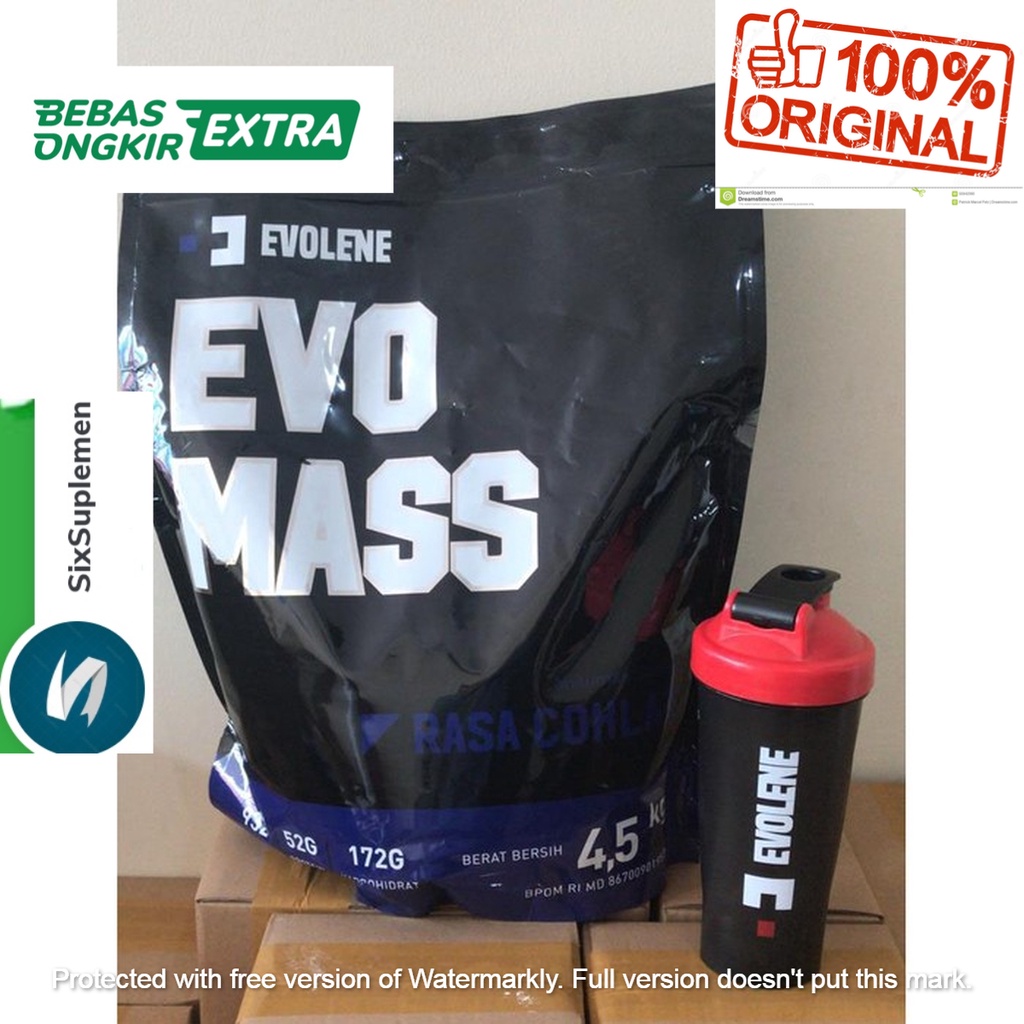 (Bonus Shaker) EVOLENE EVOMASS EVO MASS Gainer 10 lbs 4.5 kg (Besar)