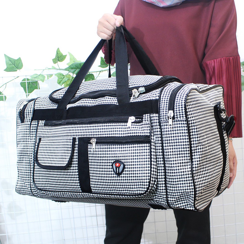 Tas Travel Bag Pakaian Mudik Besar Jumbo 60L Premium Motif Kotak Kotak