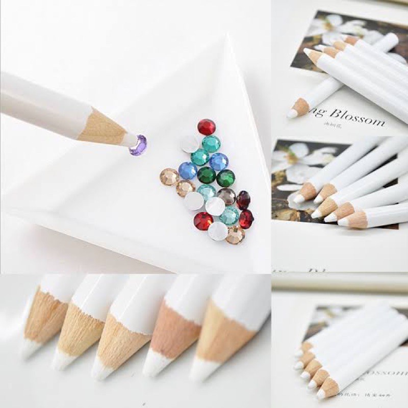 White Nail Whitener Pencil Rhinestones Picker Pensil Putih Ujung Kuku French Manicure Nail Art Accesories Craft Kerajinan Tangan