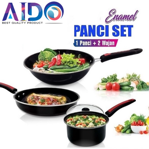 Panci wajan penggorengan set enamel anti lengket 4pcs 2630