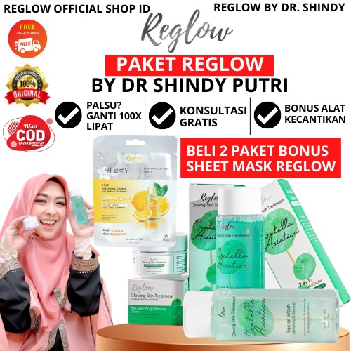 PAKET REGLOW Lengkap Facial Wash Cream Toner Masker Sheet Mask Skincare dr Sindy Perawatan Wajah Glowing Whitening Beauty Original Official Store