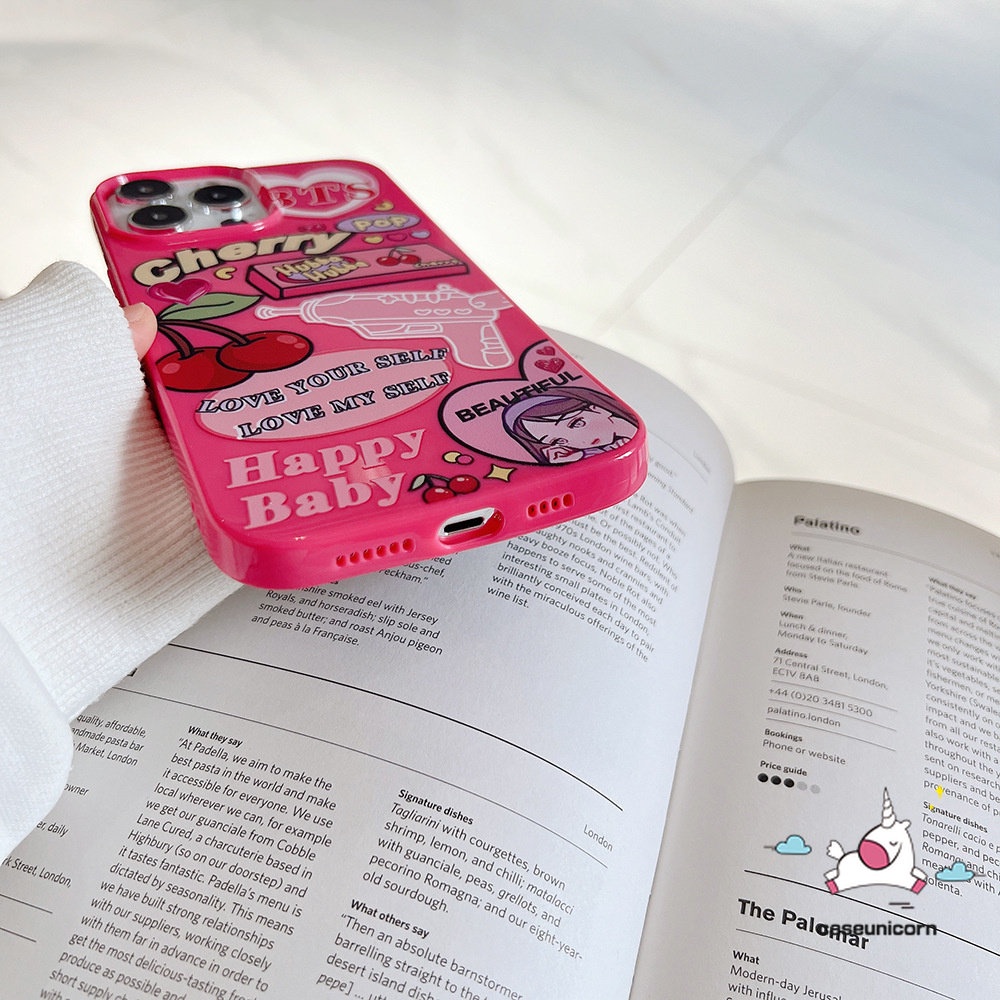 IPHONE Case Kompatibel Untuk Iphone14 11 13 12 Pro Max XR 78 Plus X XS Max SE 2020 Permen Glossy Shockproof Protection Camera Ros Red Kartun Label Cherry Lembut Tpu Silicon Back Cover