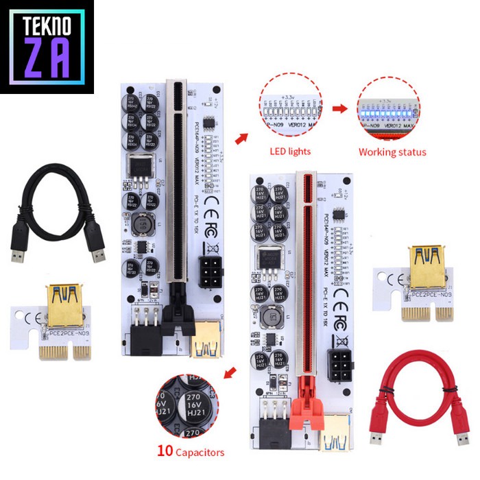 PCIe Riser 10 Capasitor VER012 MAX Mining VGA GPU USB RTX RX