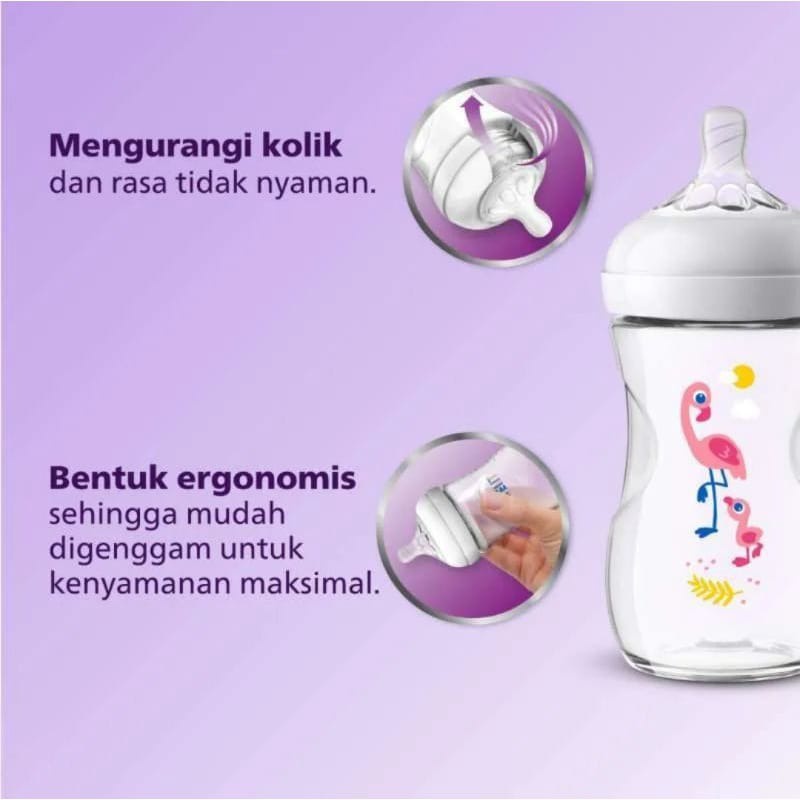 Philips Avent Natural Bottle Tiger / Hippo/ Flamingo - Botol Susu Avent Natural 260 ML