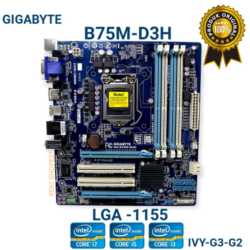 matherboad LGA 1155 Gigabyte B75M-D3H -HDMI-4slot ram