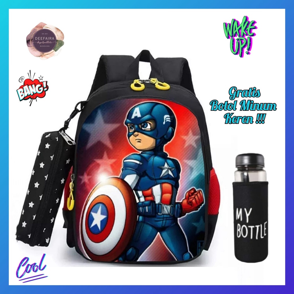 Tas Ransel Sekolah Anak Laki Laki Tk Dan Sd Motif Capt41n Gratis Botol Minum Keren