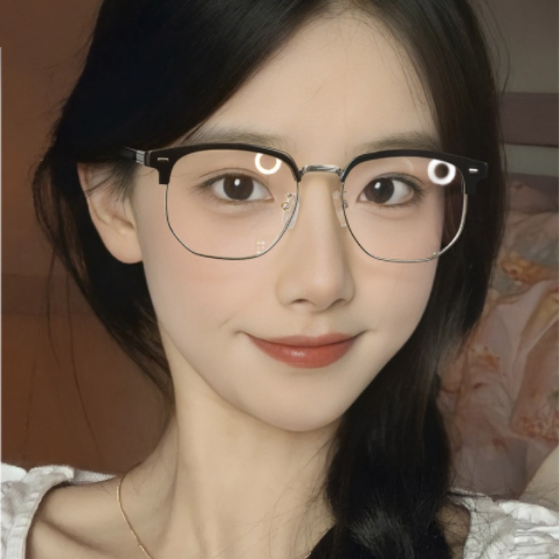 We Flower Korea Semi Rimless Metal Square Eyeglasses Korea Untuk Pria Wanita Unisex Kacamata Fashion Chic Blue Light Blocking Lens Eyewear Outdoor OOTD Ornaments