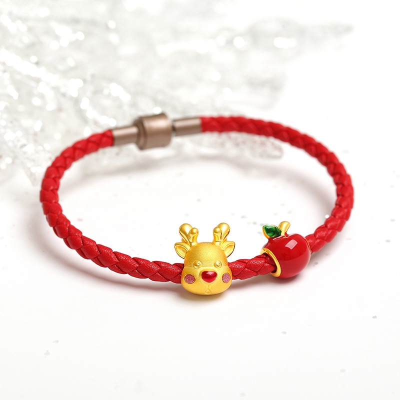 Goldkingdom Perhiasan Fashion Emas Asli Kadar 375Bangkok Aksesoris Ready Stock Berlapis Emas Apel Transshipment Manik-Manik Elk Gelang Wanita Snowman 3D Natal Handjewelry