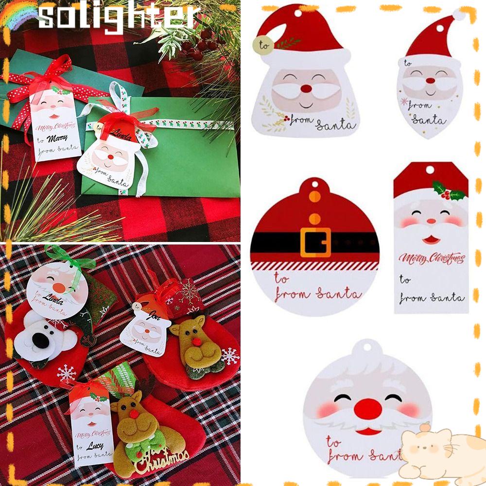 Solighter 100PCS Tag Gantung Natal Paket Perlengkapan Festival Kreatif Dekorasi Kartun Santa Claus