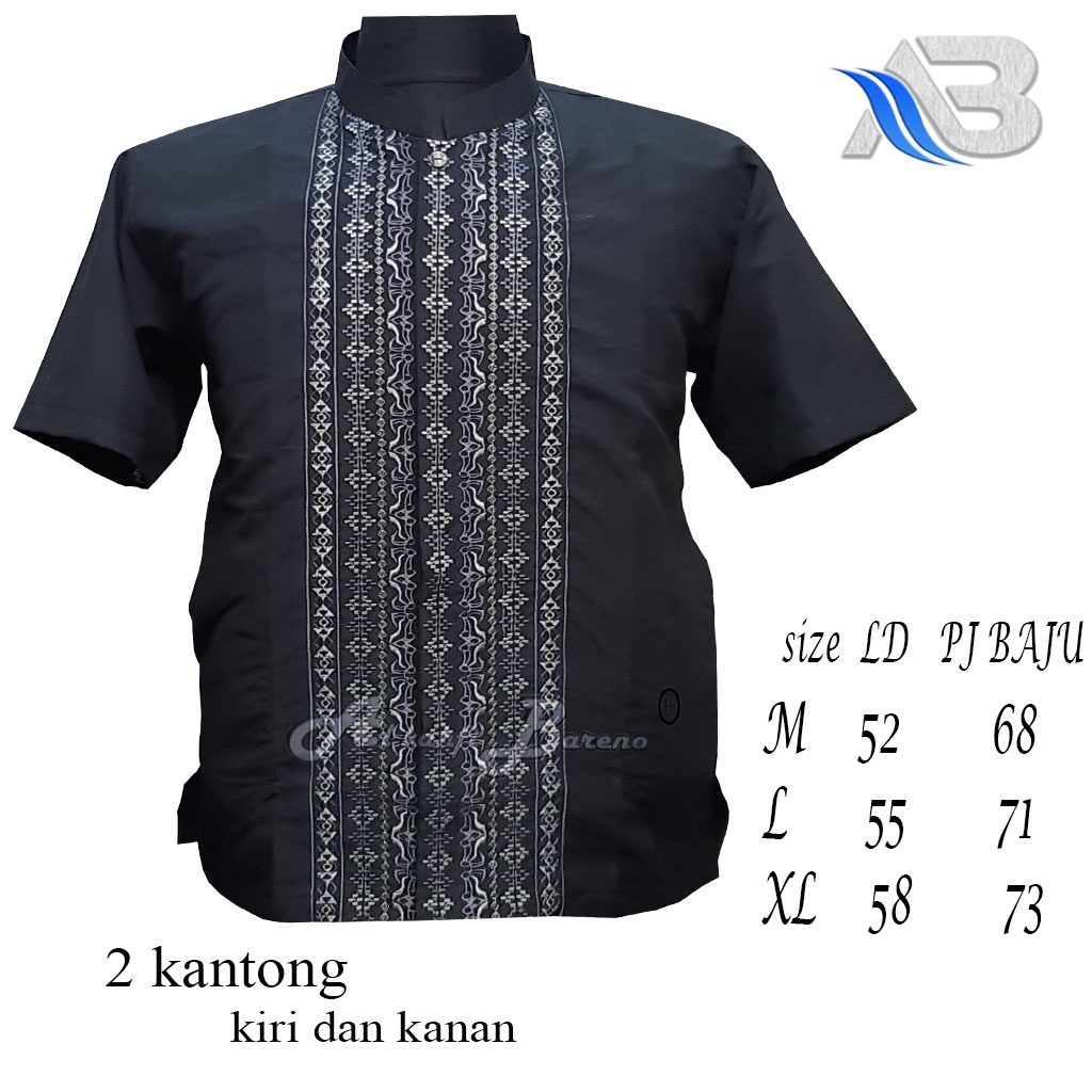 Baju Koko Pria Dewasa Bordir Lengan Pendek Terbaru Al qadr/AB Alkahfi Bareno Katun COD