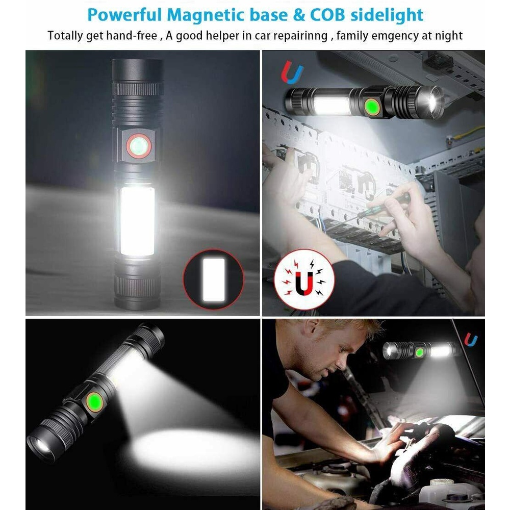 800LM LED Flashlight T6+COB USB Rechargeable Penlight Zoom Torch With Magnet