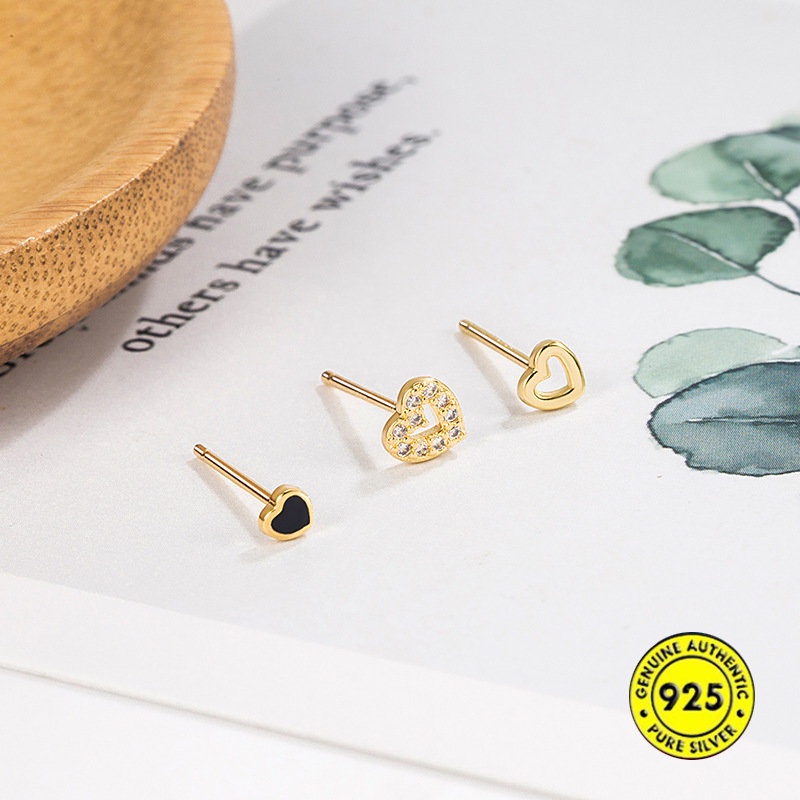 18k Emas K Berlian Cinta Hati Stud Earrings Wanita Kecil Indah Mini Telinga Tulang Stud U1160