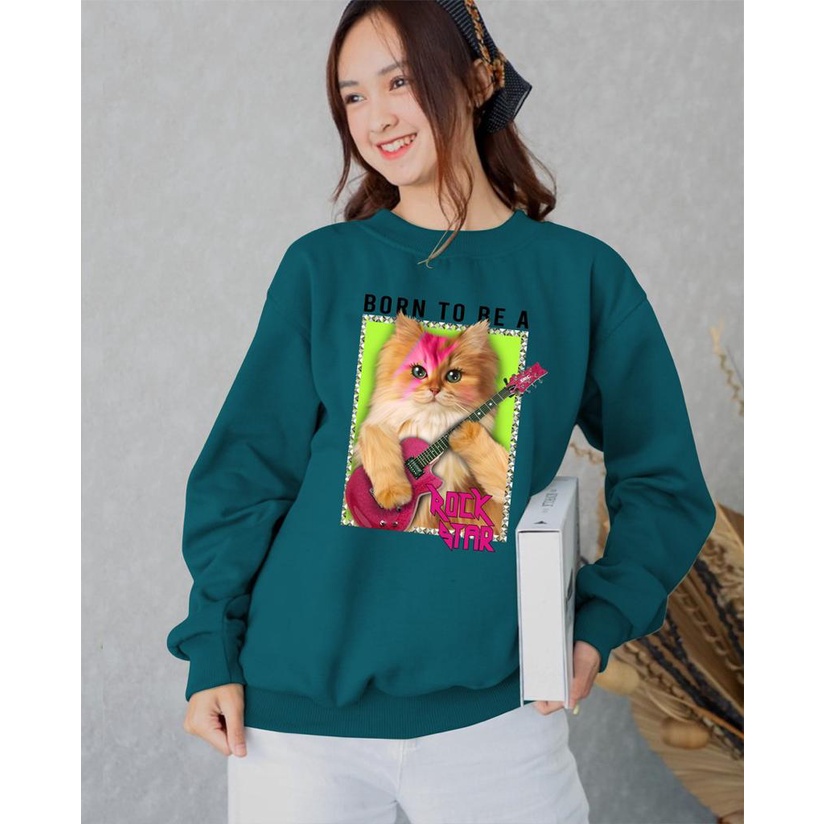 Kaos Lengan Panjang DTF KUCING GITAR / Kaos Sweatshirt / Atasan Wanita / Atasan Wanita Lengan Panjang