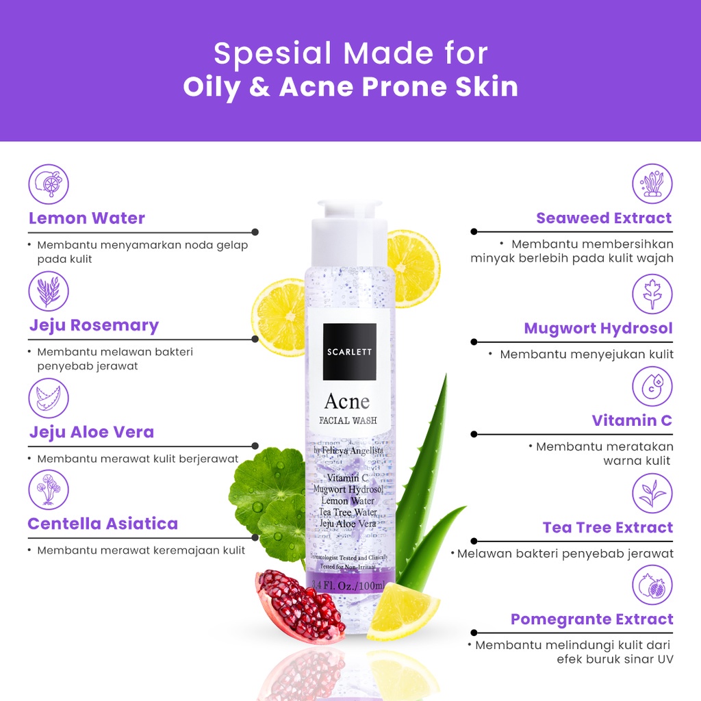 Scarlett Whitening Facial Wash Series Brightening Acne Hydro Fresh Age Delay Cleanser Face Wash BPOM