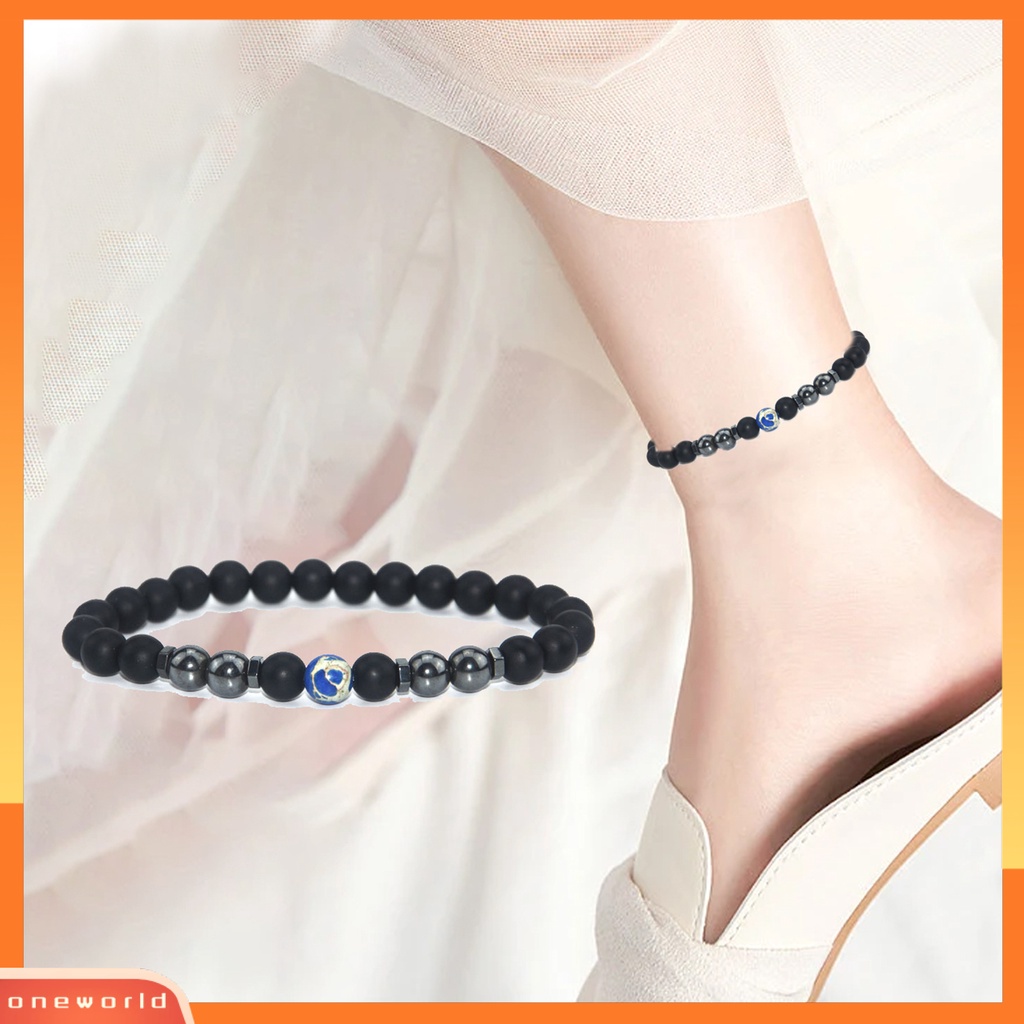 [WONE] Women Anklet Beautifully Simple Stylish All Match Eye-catching Melegakan Kelelahan Mudah Dipakai Wanita Perempuan Hitam Gall Batu Manik-Manik Rantai Aksesoris Untuk Hadiah