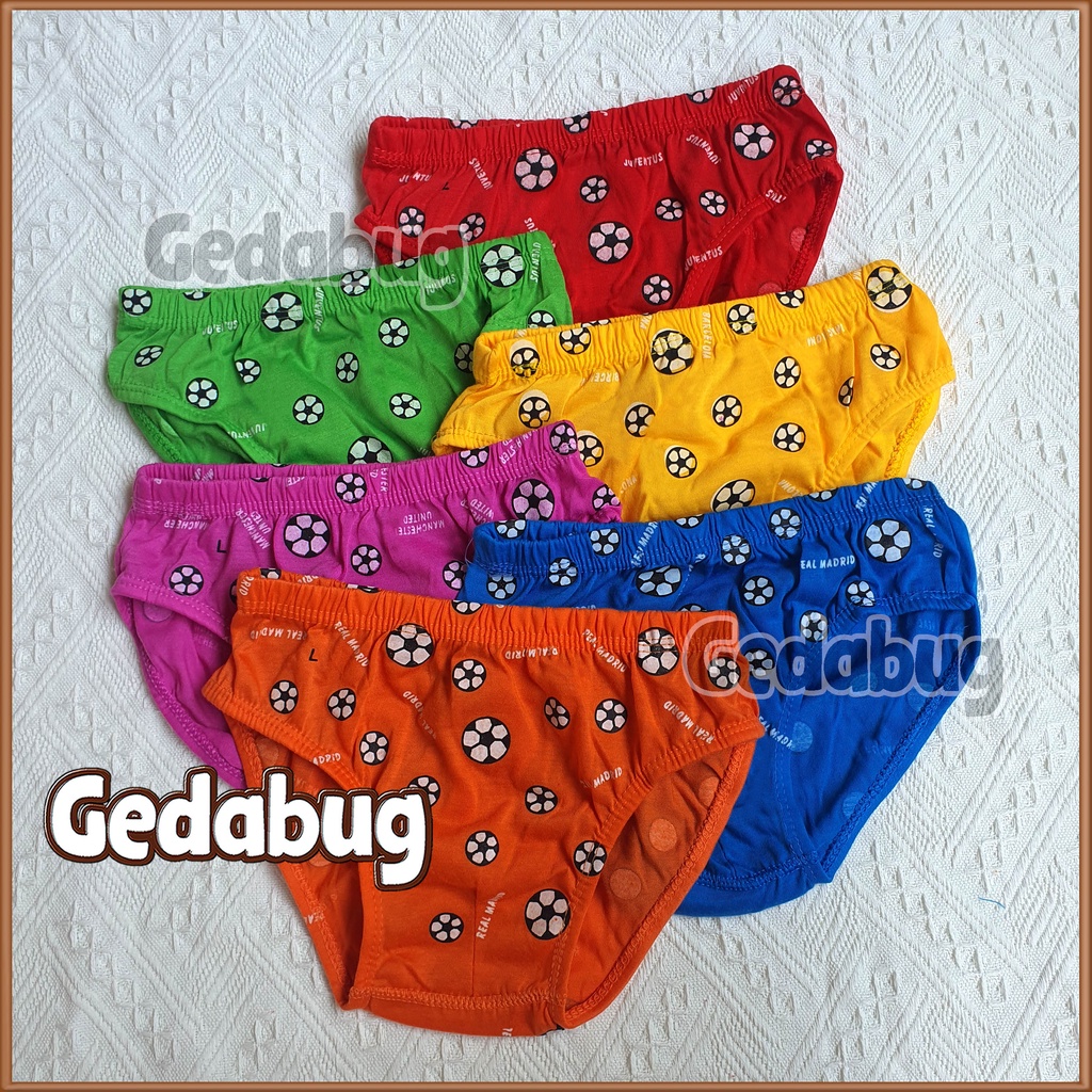 6 Pcs - Celana dalam anak HT-Man Kids Motif Bola | CD Karet kerut ukuran | Size S-XL Gedabug