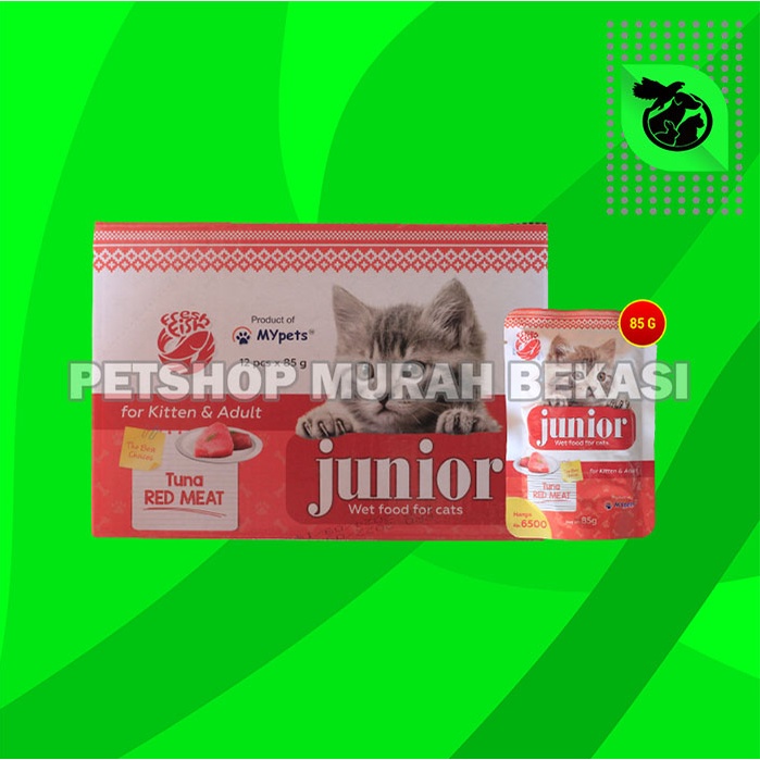 Makanan Kucing Junior Wet Food Pouch 85 Gram Grosir Dus isi 12 Pcs