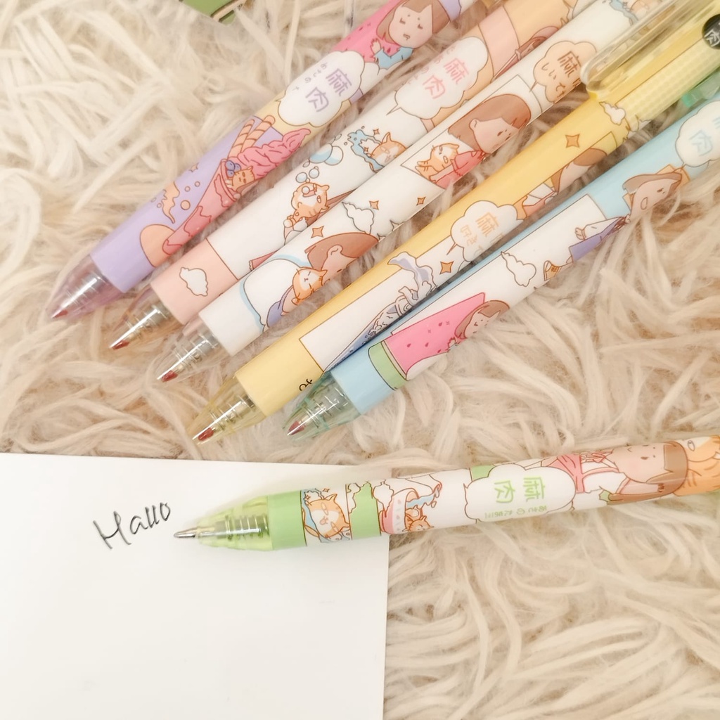 

PEN CETEK CEWE KARTUN CUTE VERSI 2 / CETEK CEWE TINTA GEL HITAM 1 SET 6 PCS PULPEN CETEK BISA COD