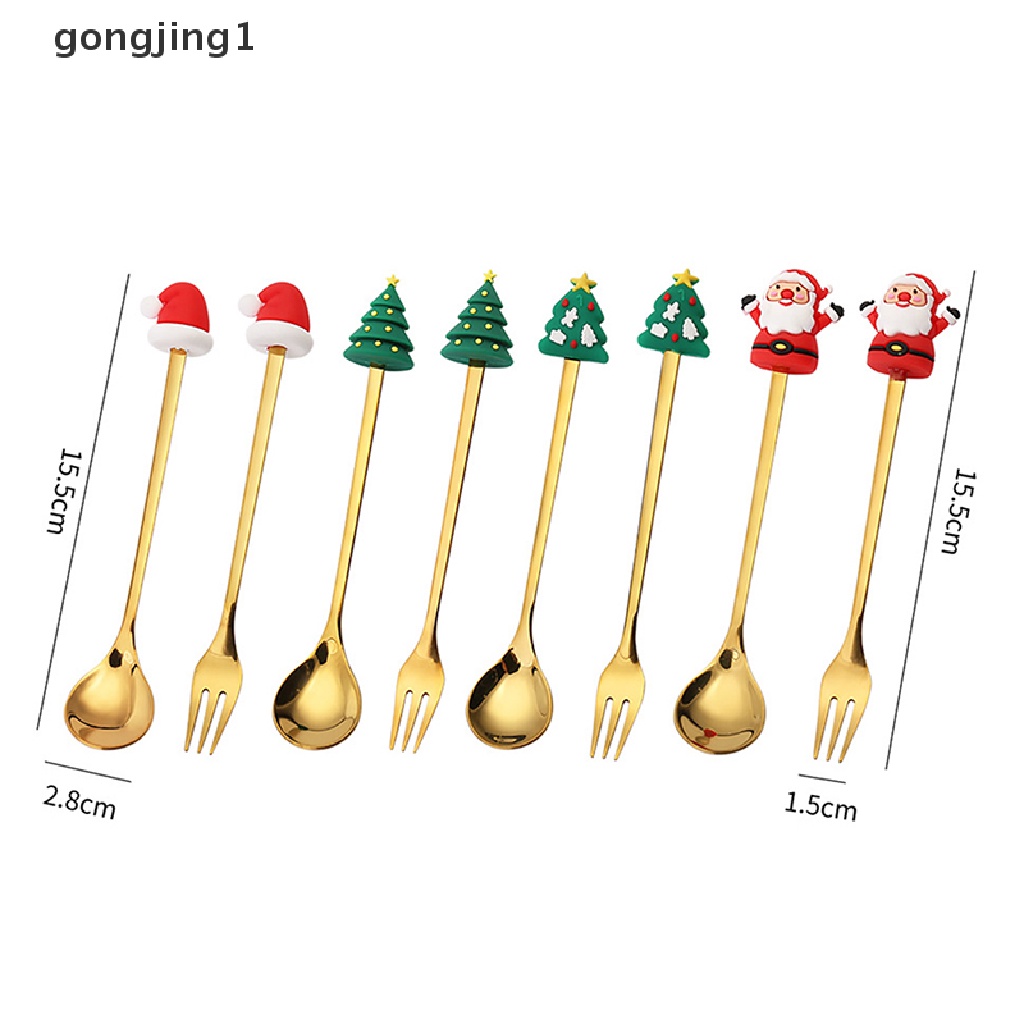 Ggg 4PCS/6PCS Christmas Gift Cutlery Sendok Garpu Set Elk Dekorasi Pohon Natal Dessert Spoon Fruit Fork Sendok Kopi Cutlery Gift ID